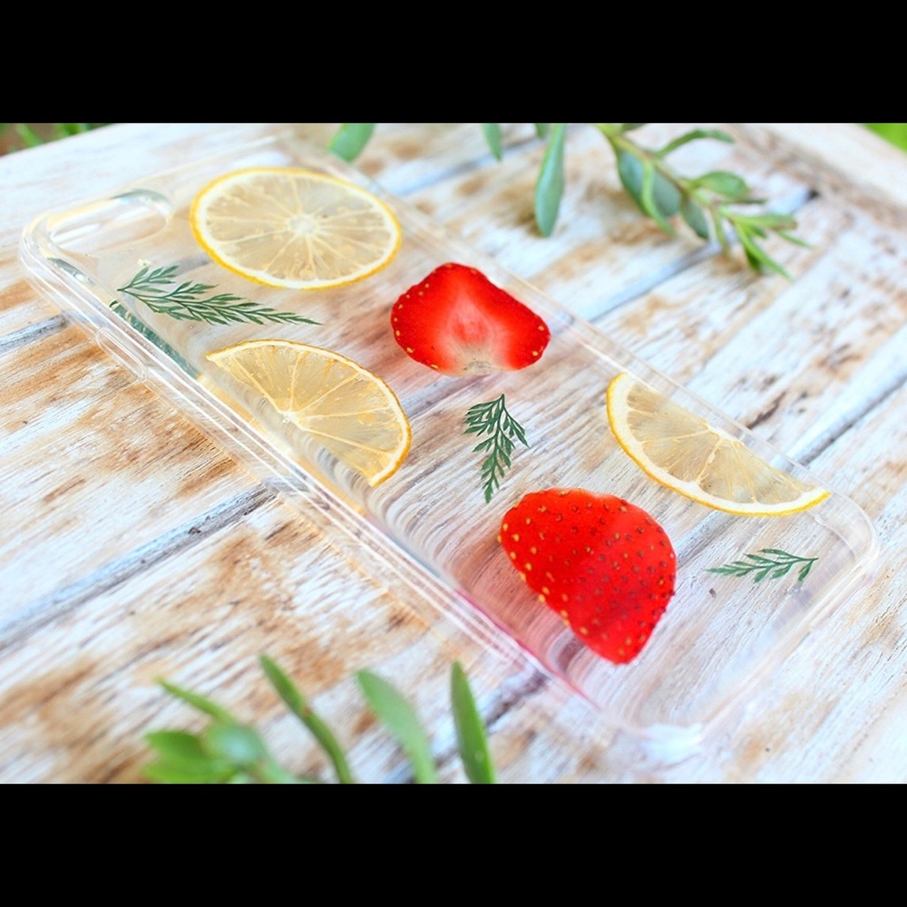 Real pressed strawberries and Lemon iPhone Case - Picture 2 of 2